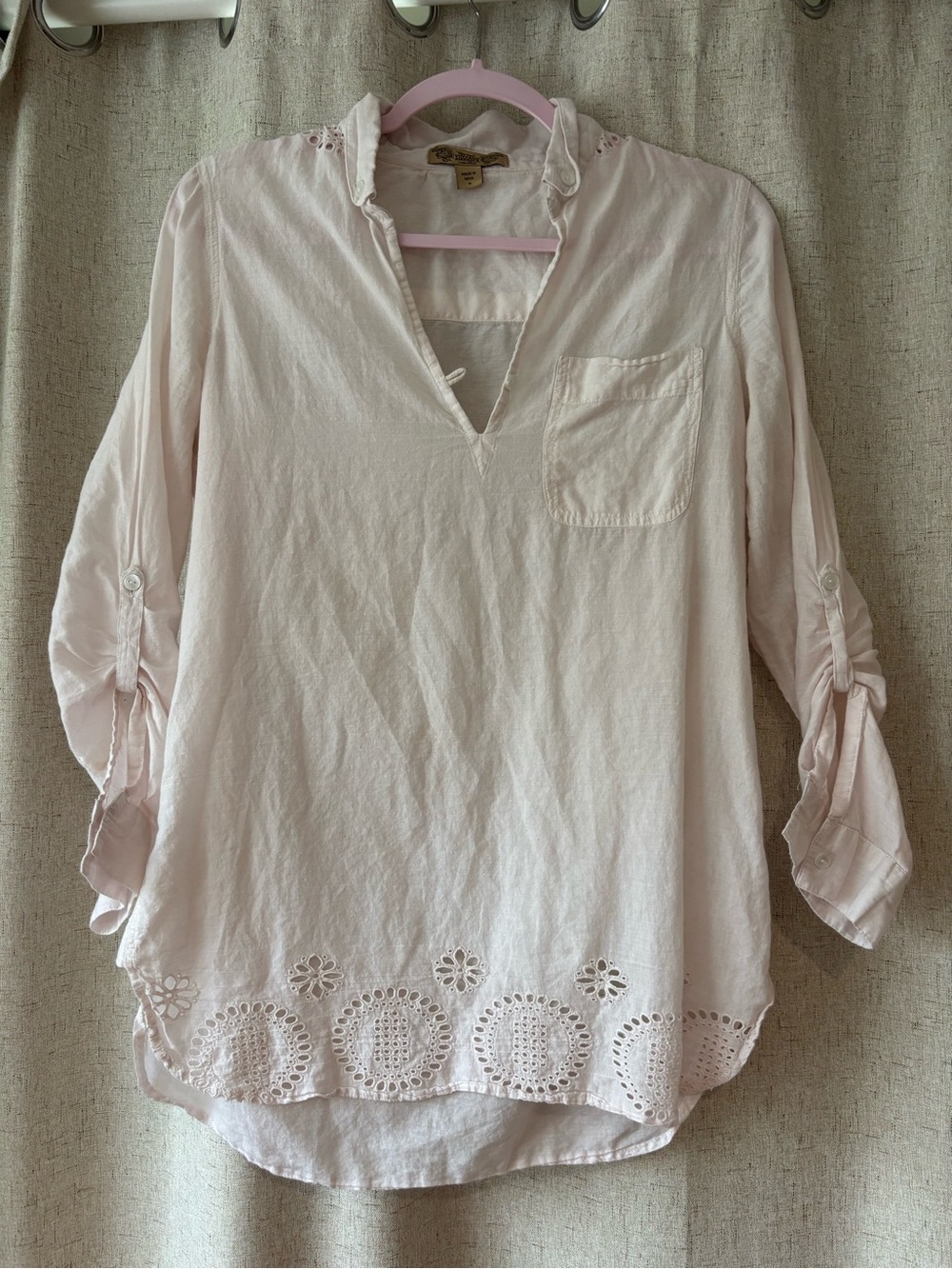Boho Crochet-Hem Light Pink Tunic Blouse